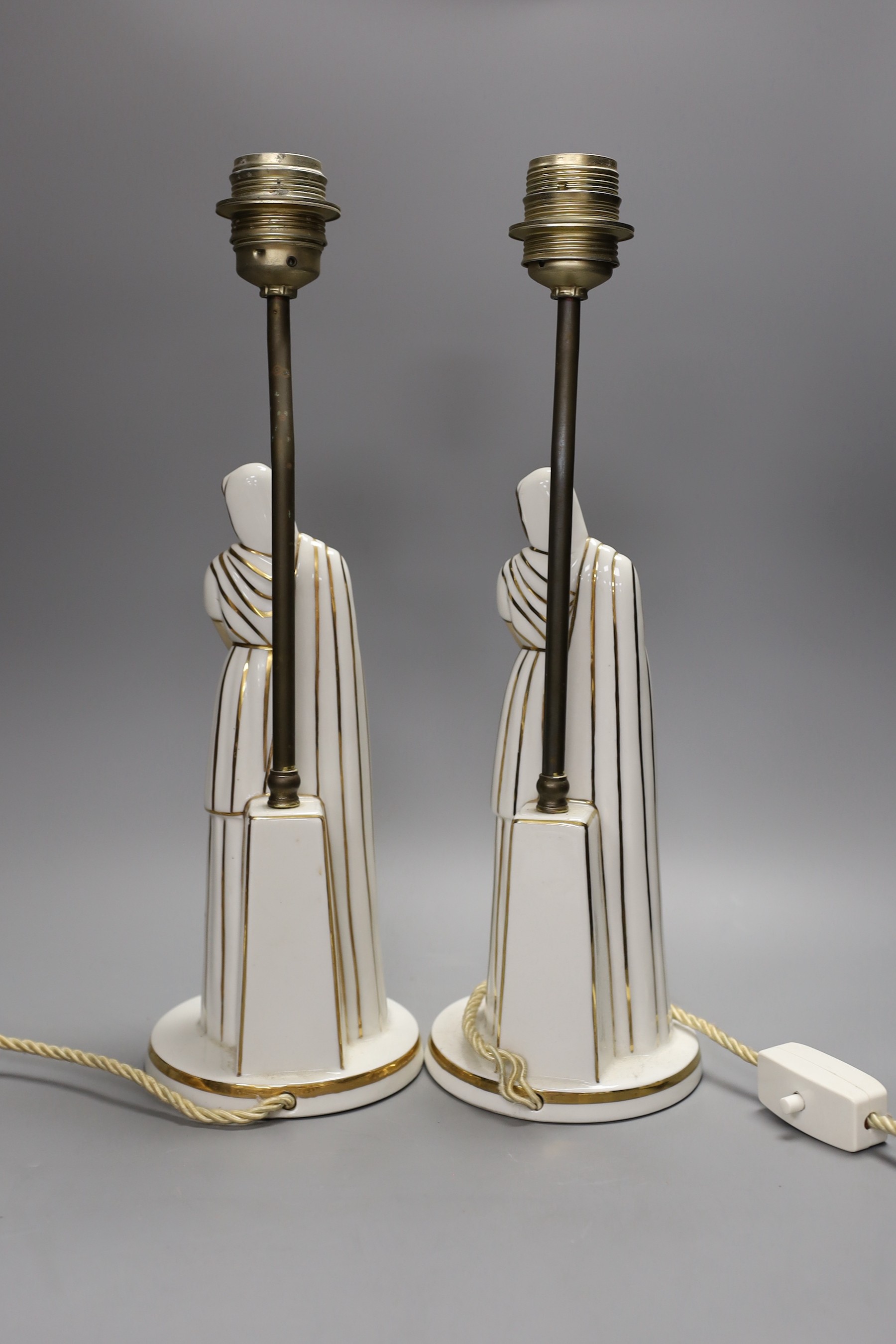 Two Robj porcelain figural table lamps, total height 41cm